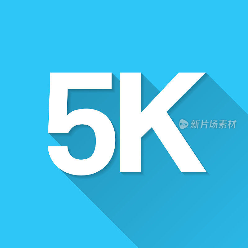 5K, 5000 - 5000。图标在蓝色背景-平面设计与长阴影